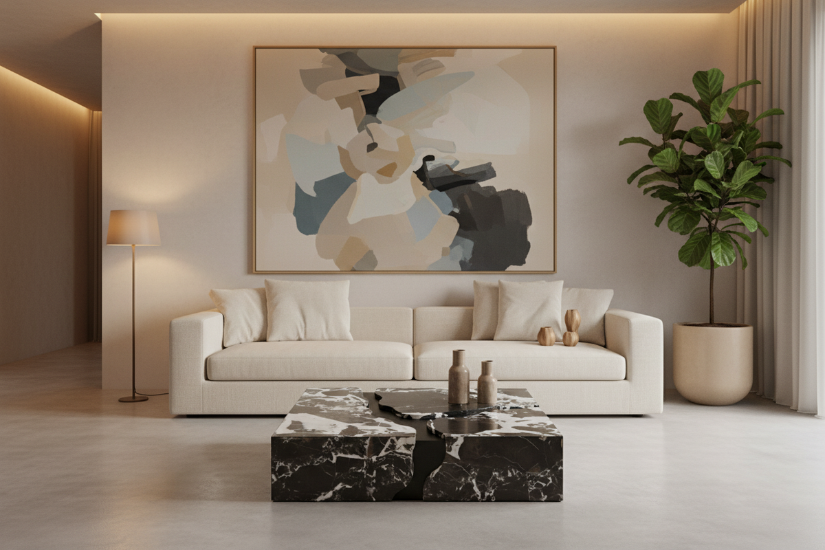 Quarum Four-Block Marble Coffee Table in luxury living room