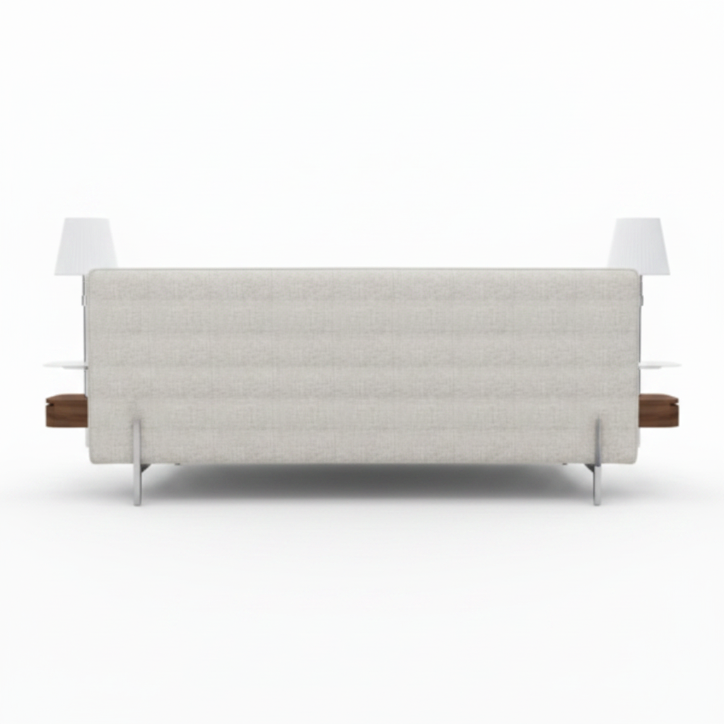 Arco channel-stitched upholstered bed in cream, back view