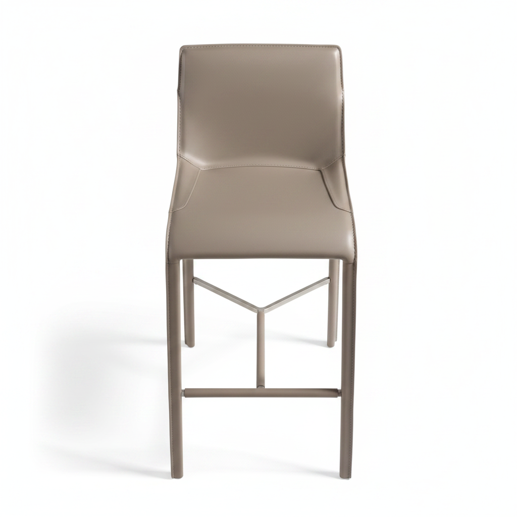 Top view of fully leather-wrapped taupe sculptural bar stool