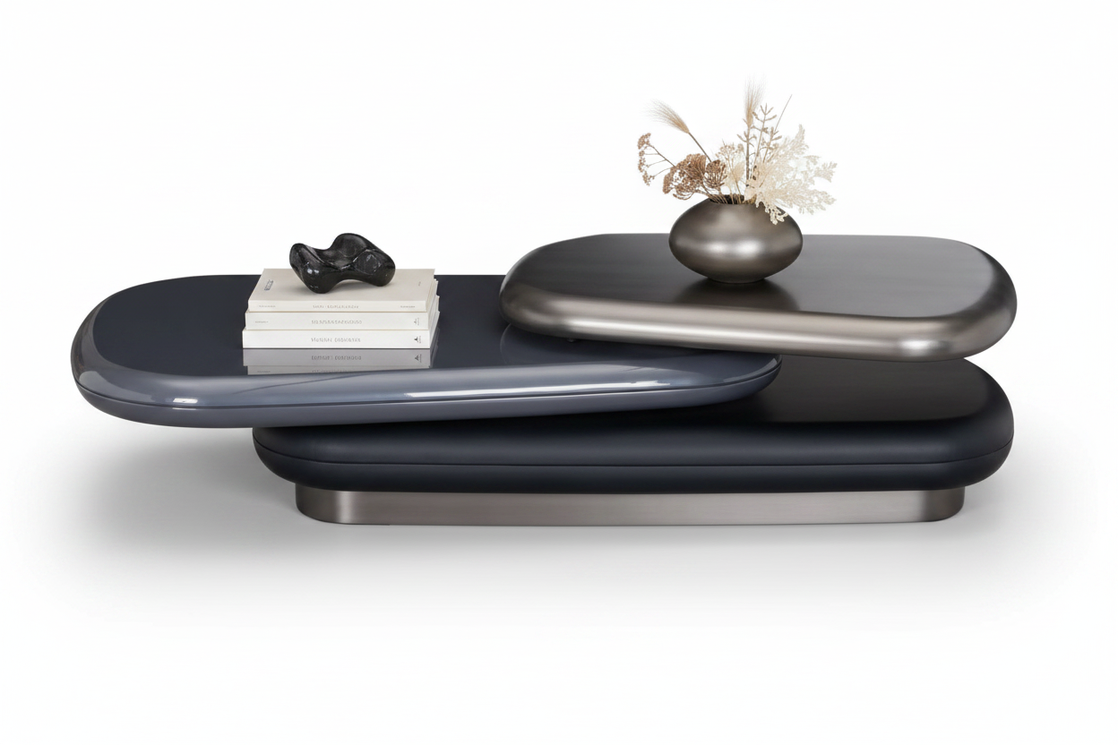 Stratō Dual-Layer Pill Coffee Table styled with accessories