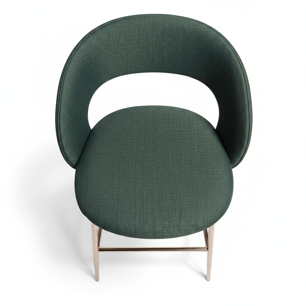 Top view of dark forest green open-back bar stool showing circular cutout and round seat