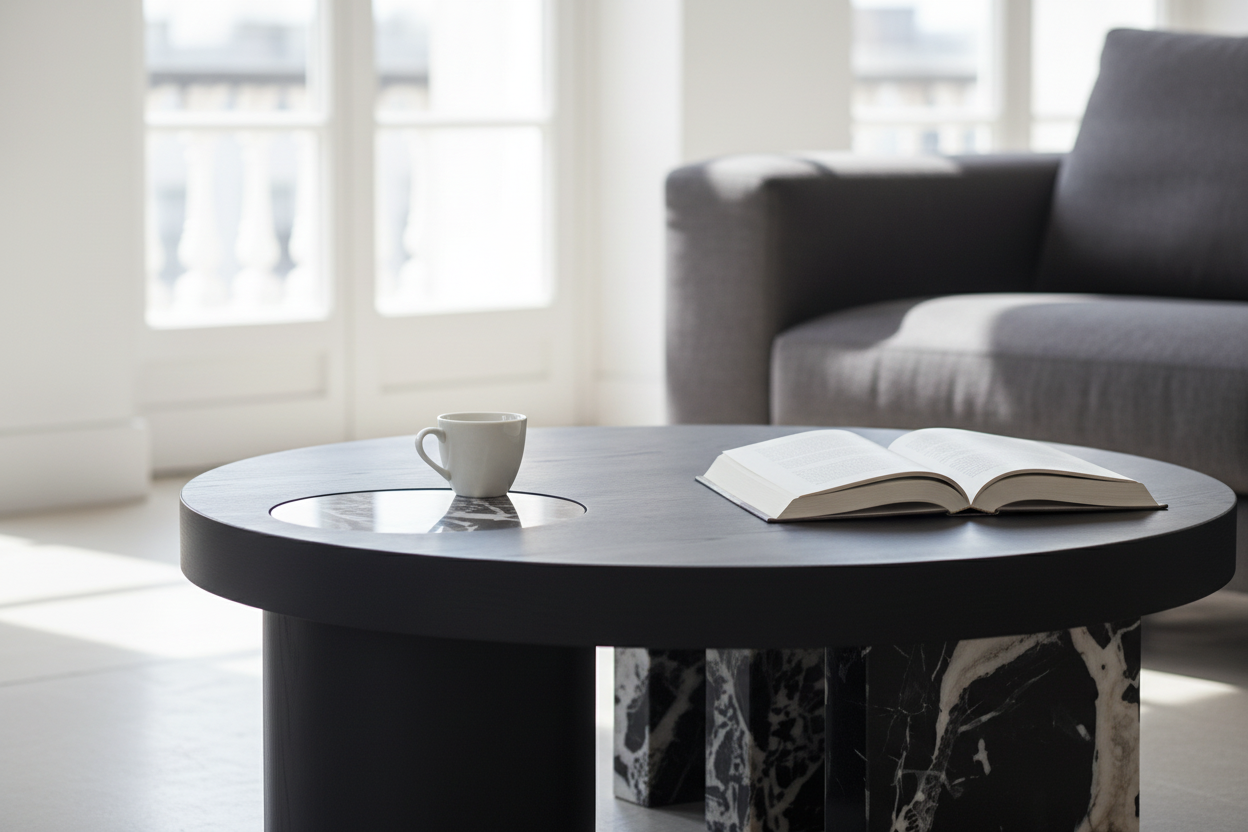 Obsidio Round Coffee Table close-up lifestyle shot