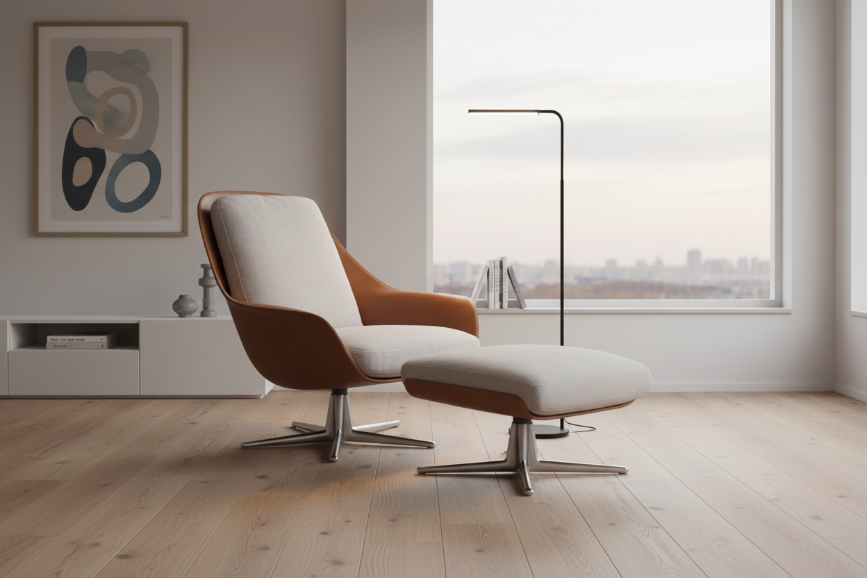 Calla Swivel Lounge Chair & Ottoman — interior lifestyle context