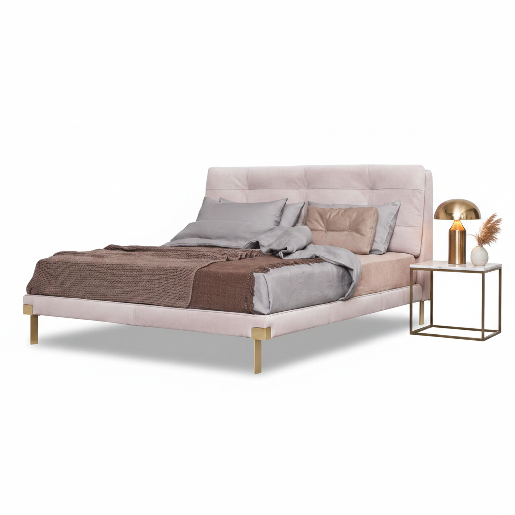 Rosea king bed — styled with bedside accessories