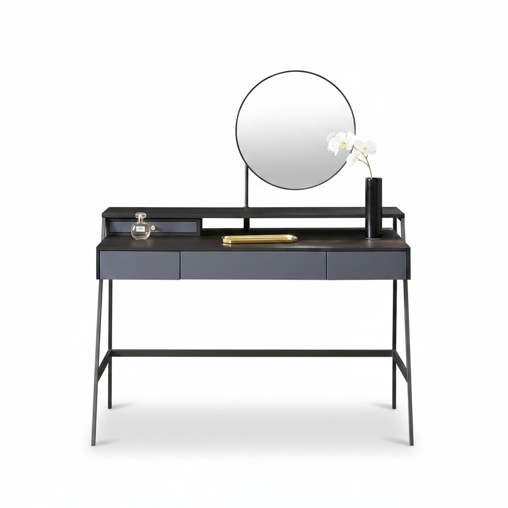 Noctis dressing table styled with perfume and orchid accessories