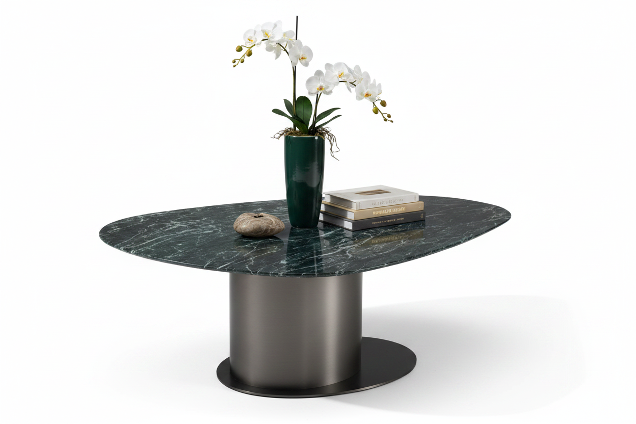 Petros Organic Green Marble Coffee Table styled with accessories