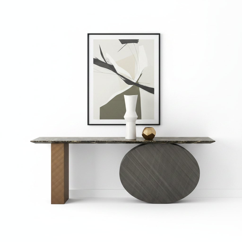 Orbis Console Table — styled with accessories
