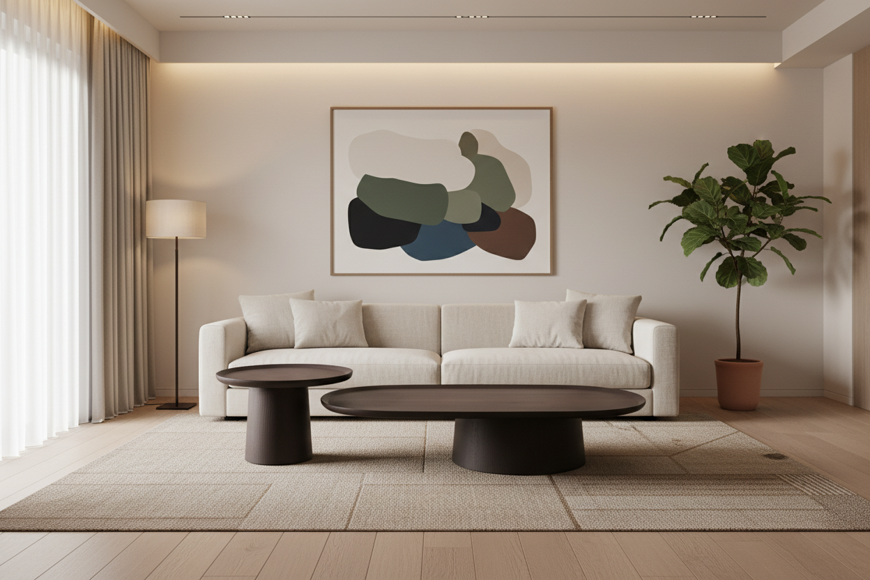 Fungō Oval and Round Coffee Table Set in luxury living room