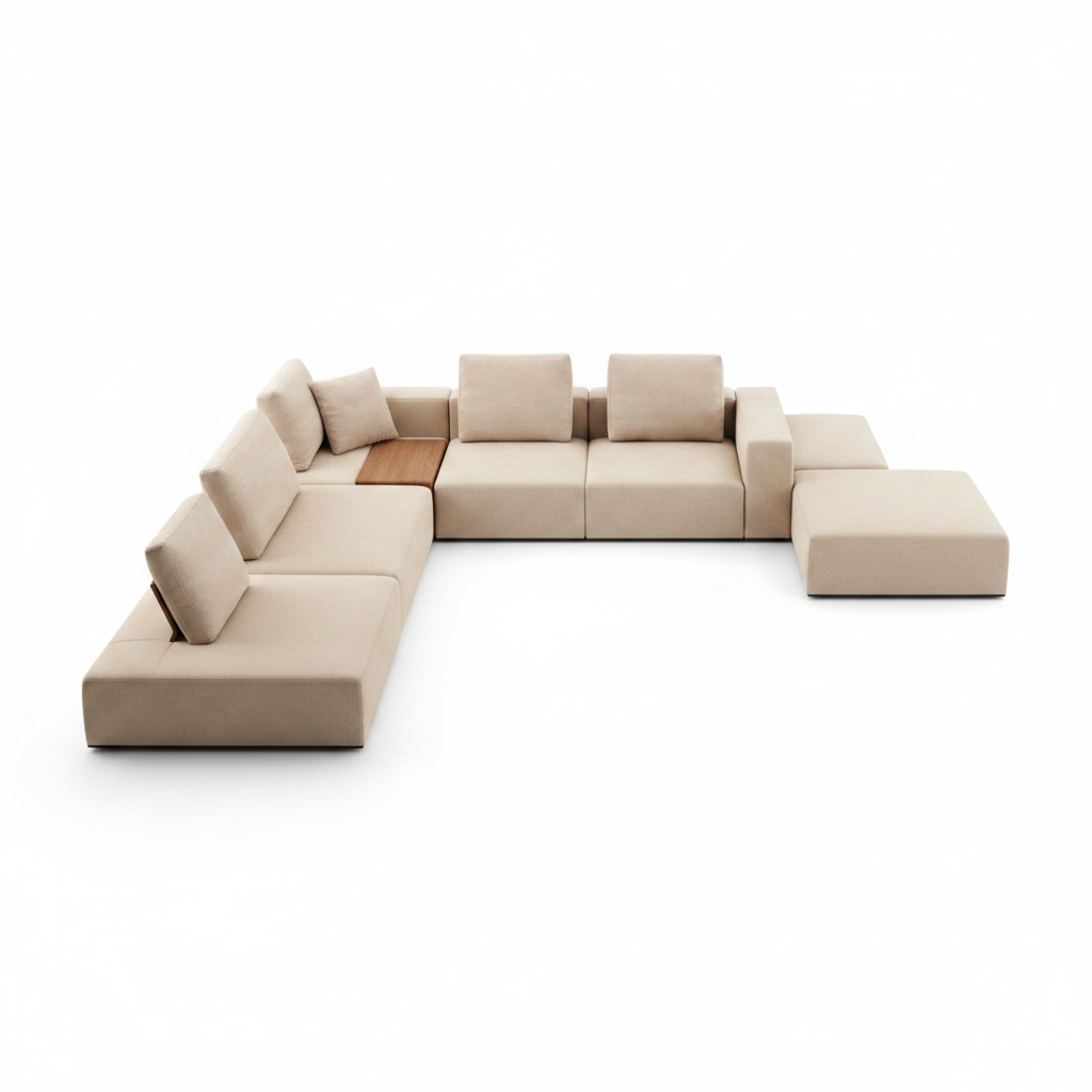 Plano modular sofa system — top view, Configuration B