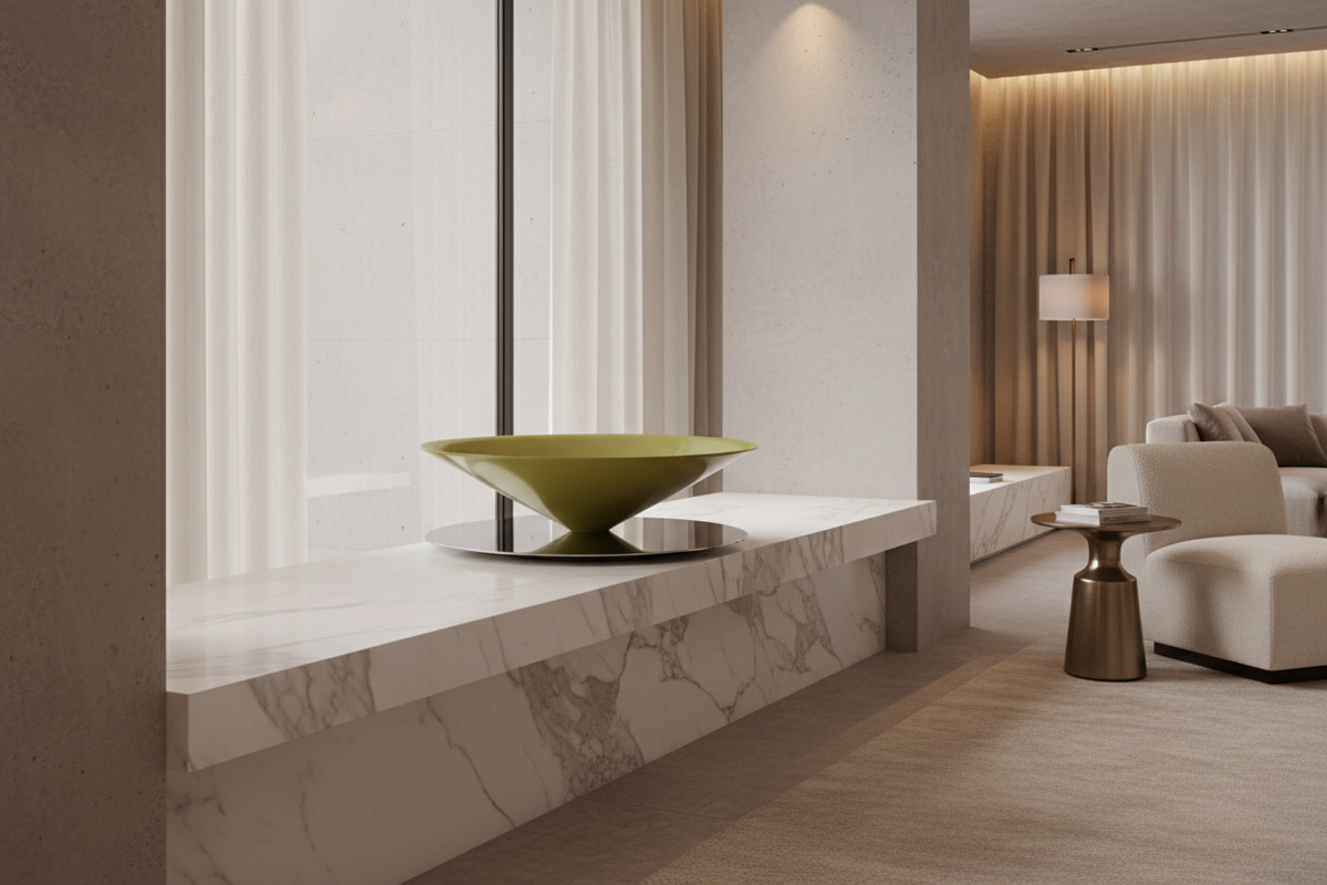 Calyx Statement Bowl in a luxury minimalist living room setting