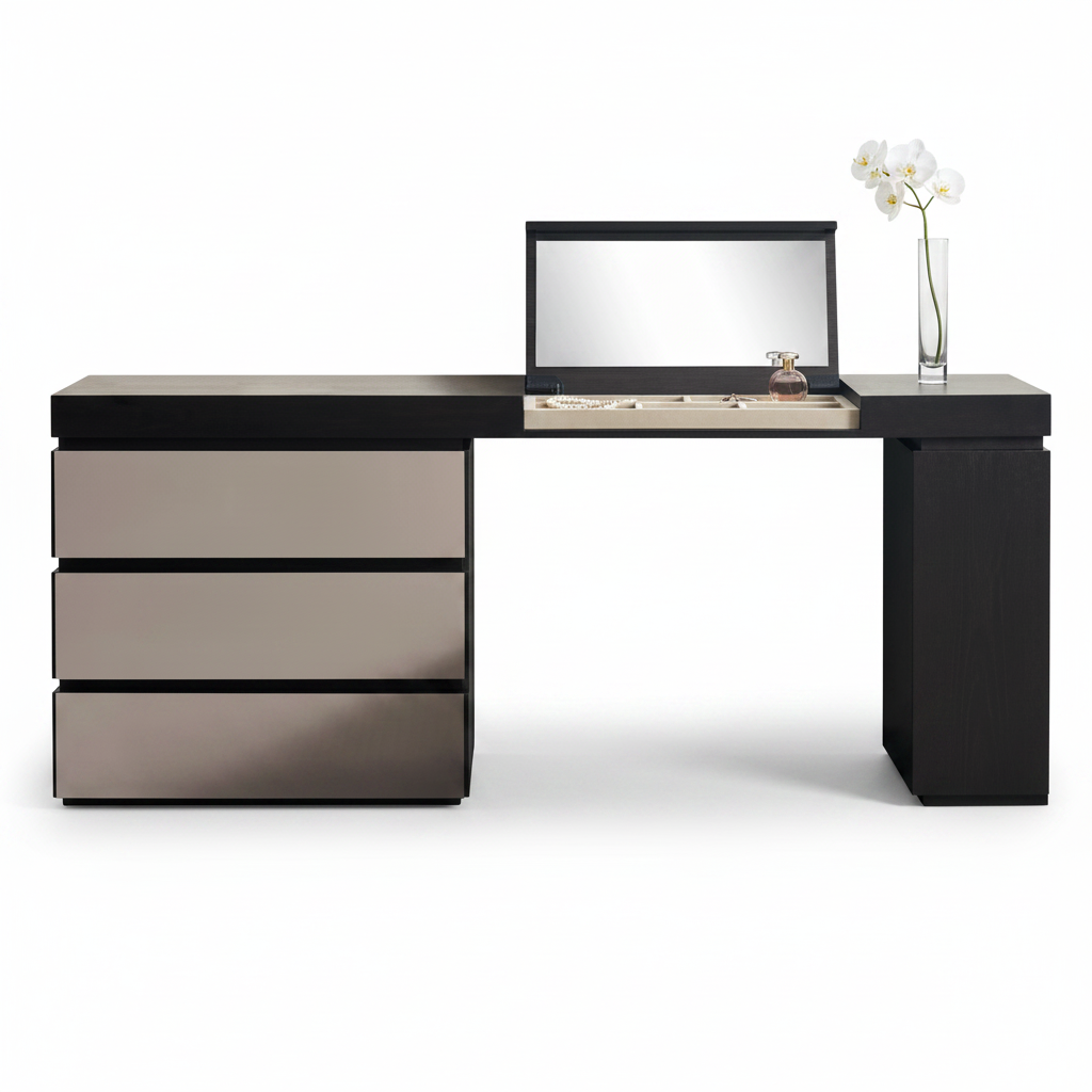 Lumière dressing table styled with jewellery and orchid accessories