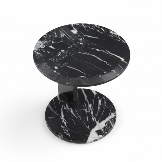 Discus Dual-Disc Black Marble Side Table top view