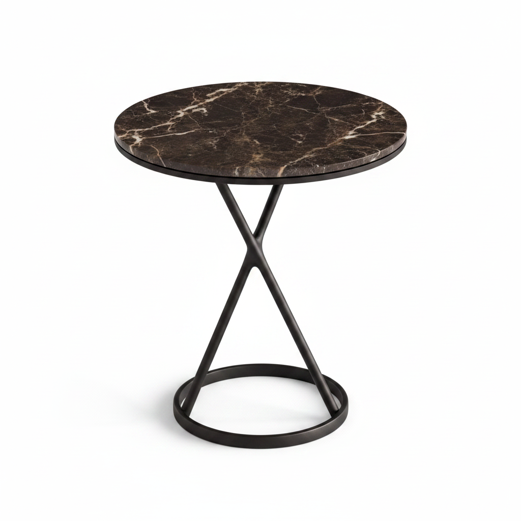 Anello Side Table espresso marble top view, white background