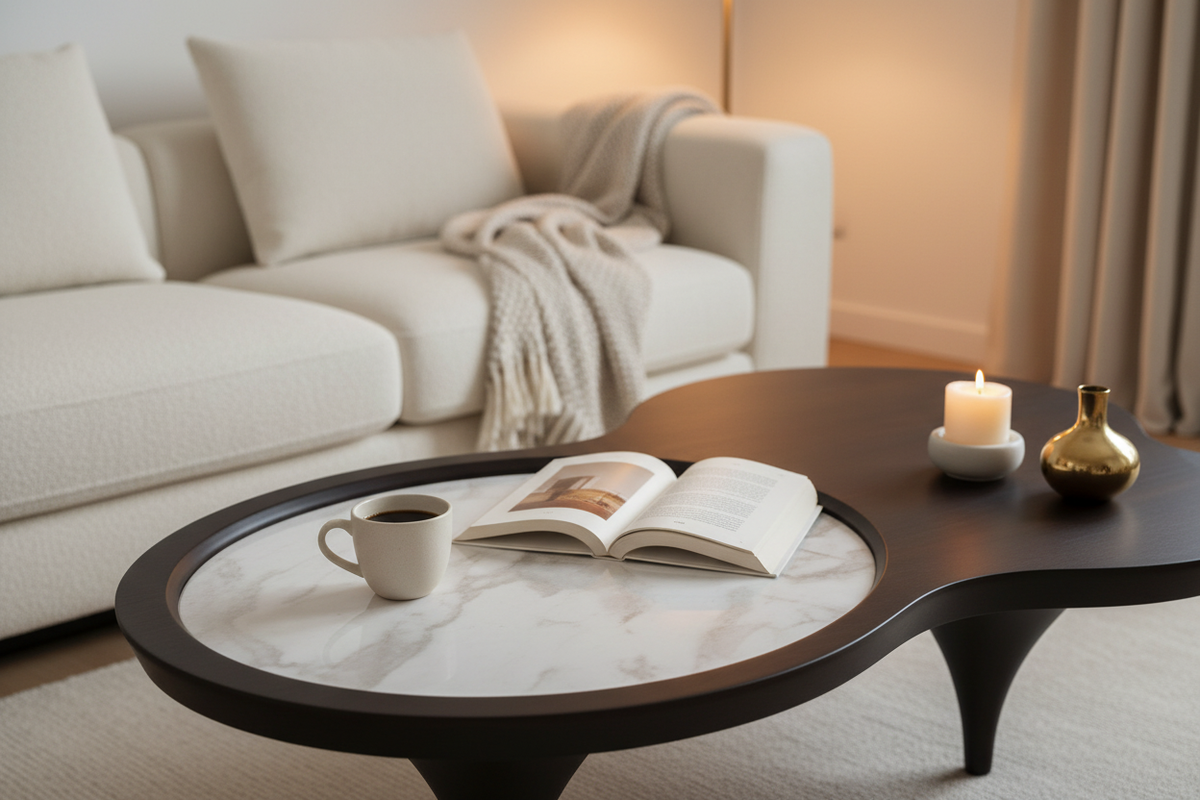 Forma Biomorphic Coffee Table close-up lifestyle shot