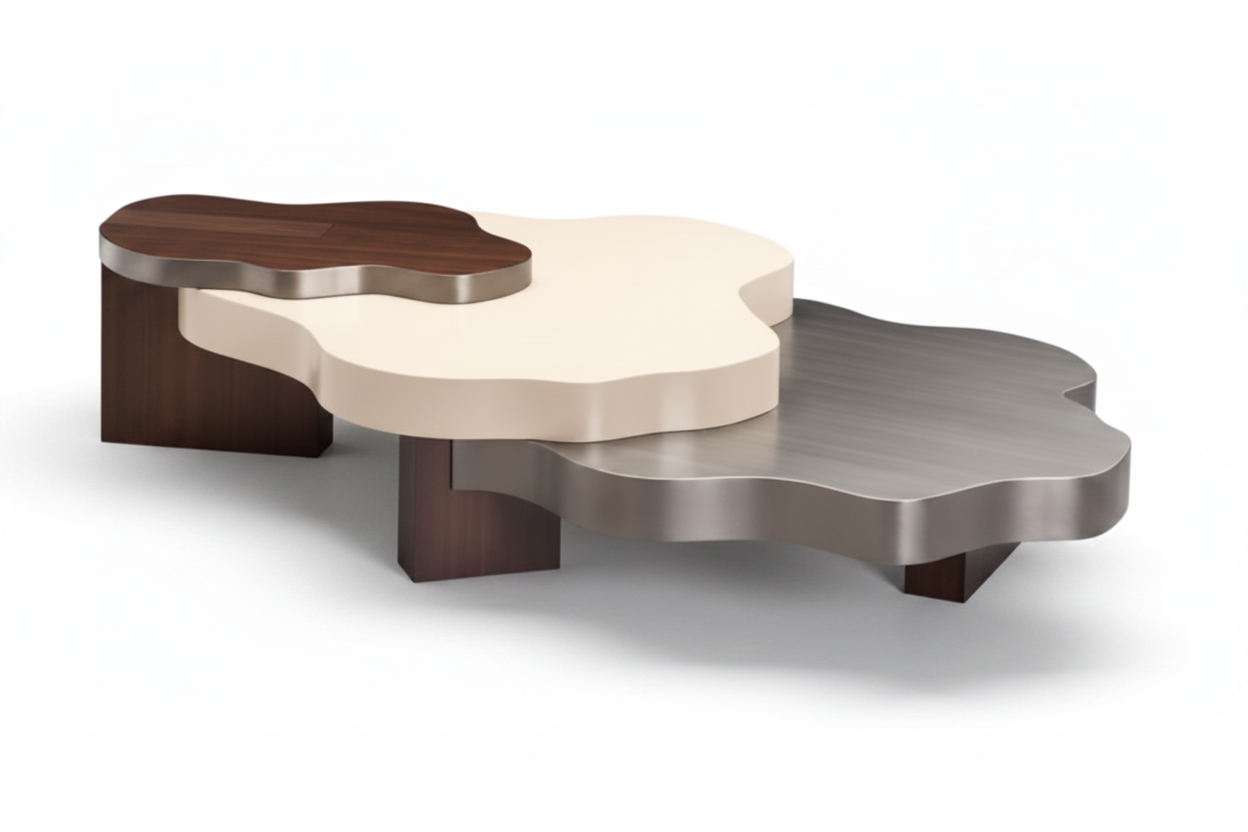 Nebula Triple-Layer Cloud Coffee Table Set back view with studio shadow