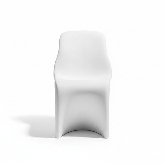 Front-facing studio shot of the Forma Sculptural Accent Chair in matte white