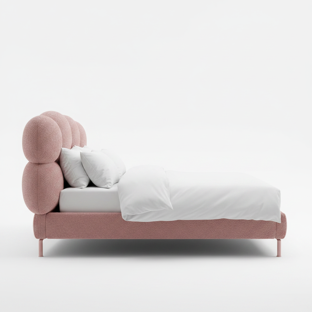 Nuage king bed — side profile showing bubble sphere silhouette