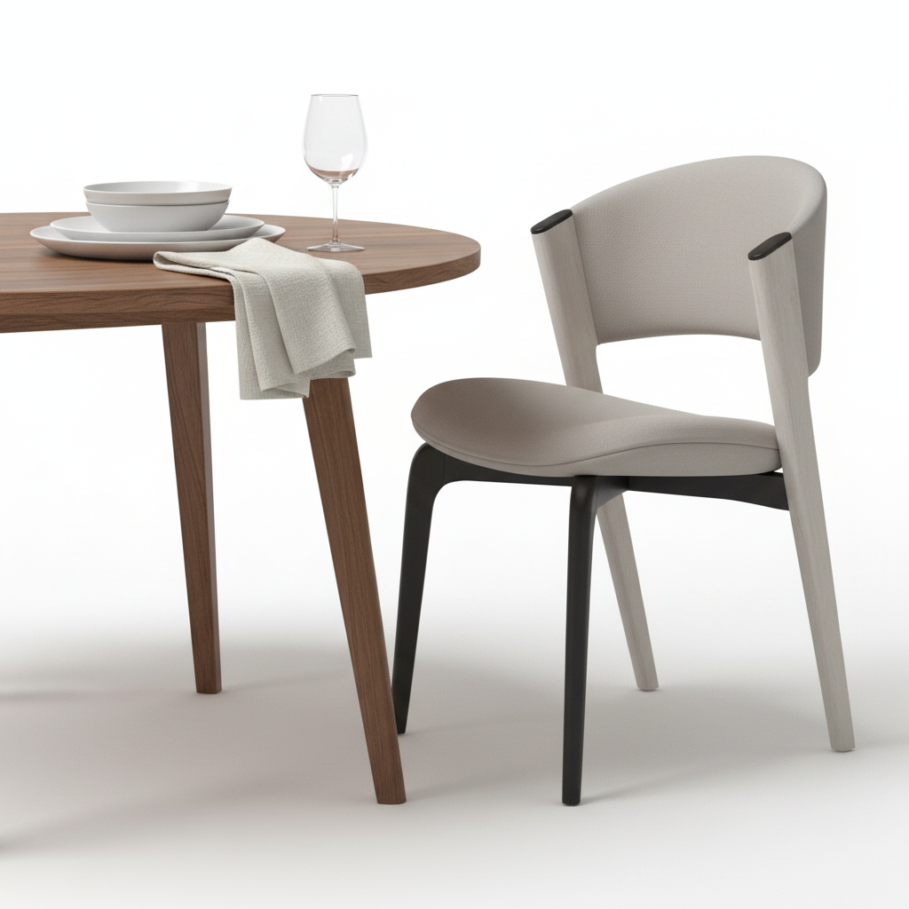 Vela Dining Chair styled at dining table with plate and glass