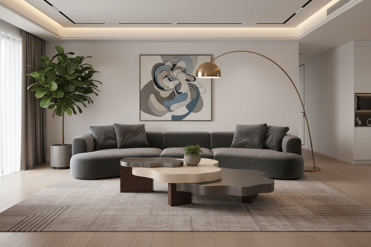 Nebula Triple-Layer Cloud Coffee Table Set in luxury living room