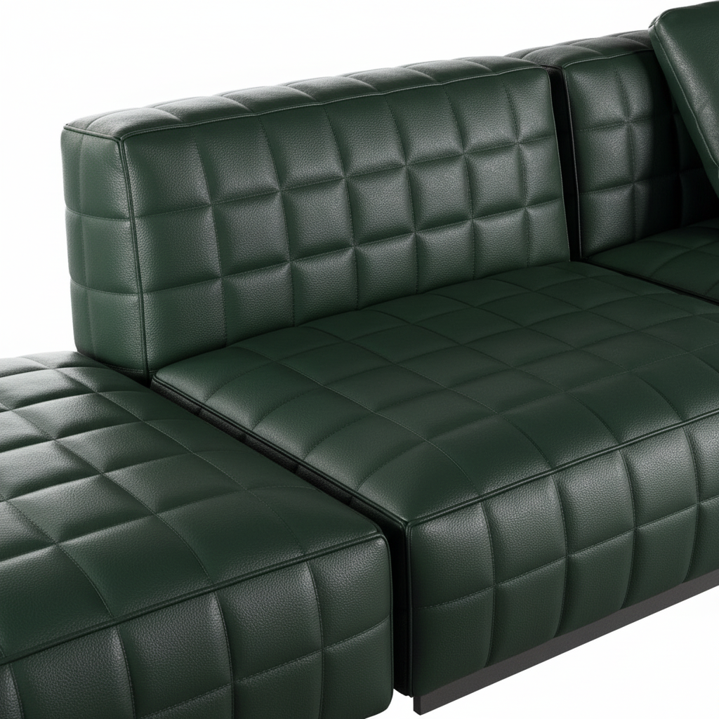 Selva modular sofa system — close-up forest green grid tufting detail