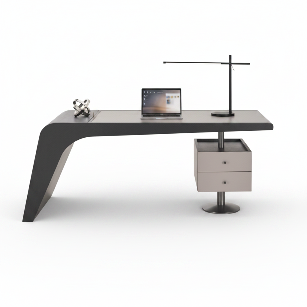 Incline Executive Desk — styled with accessories