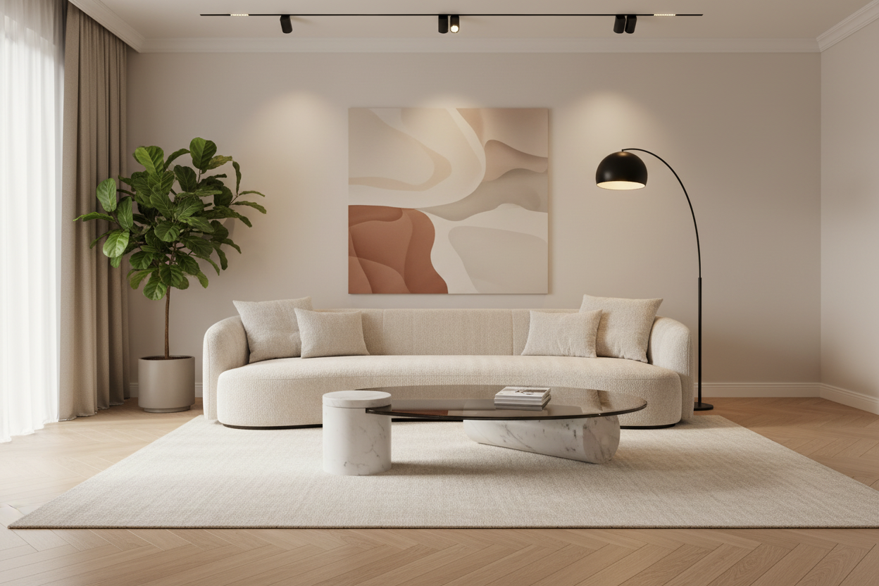 Cylindo Oval Glass and Marble Coffee Table in luxury living room