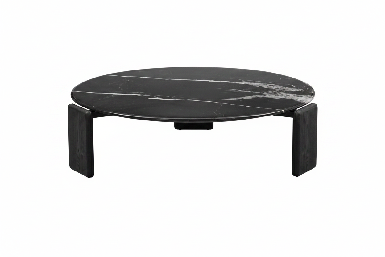 Triova Round Black Marble Coffee Table back view