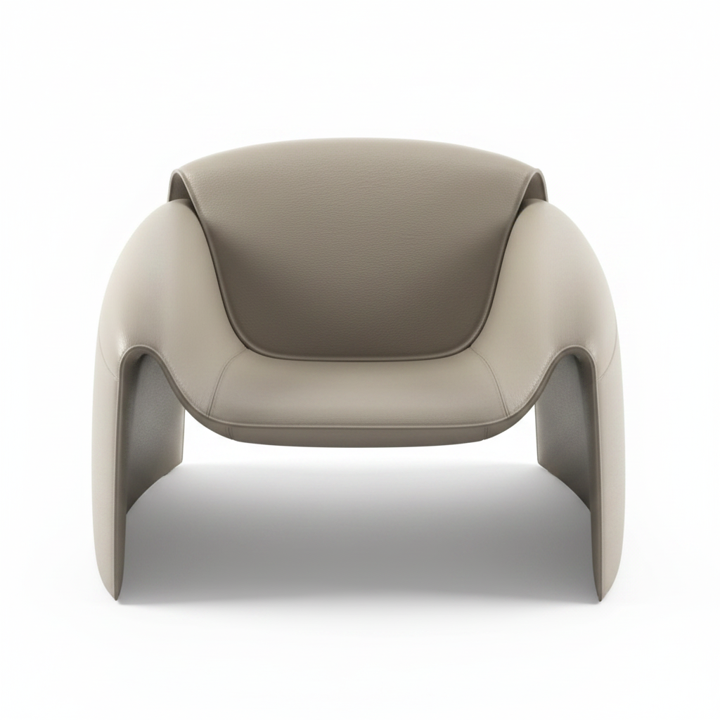 Voluta Lounge Chair — top view, taupe grey leather