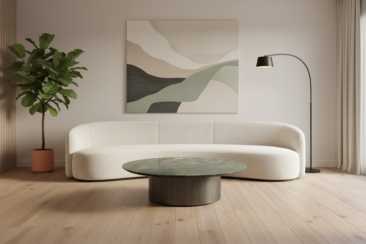 Viridis Round Green Marble Coffee Table in luxury living room