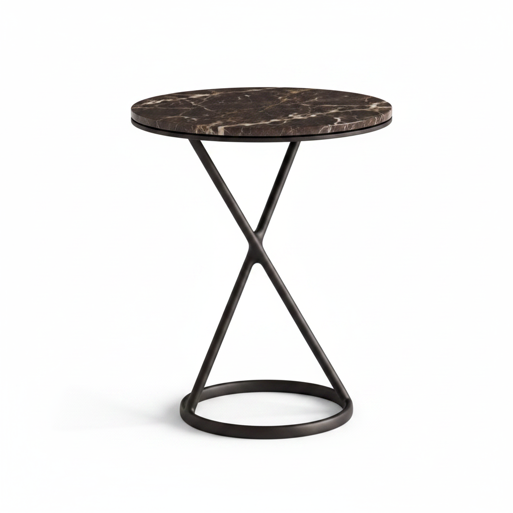 Anello Side Table espresso marble side profile showing tripod and ring base, white background