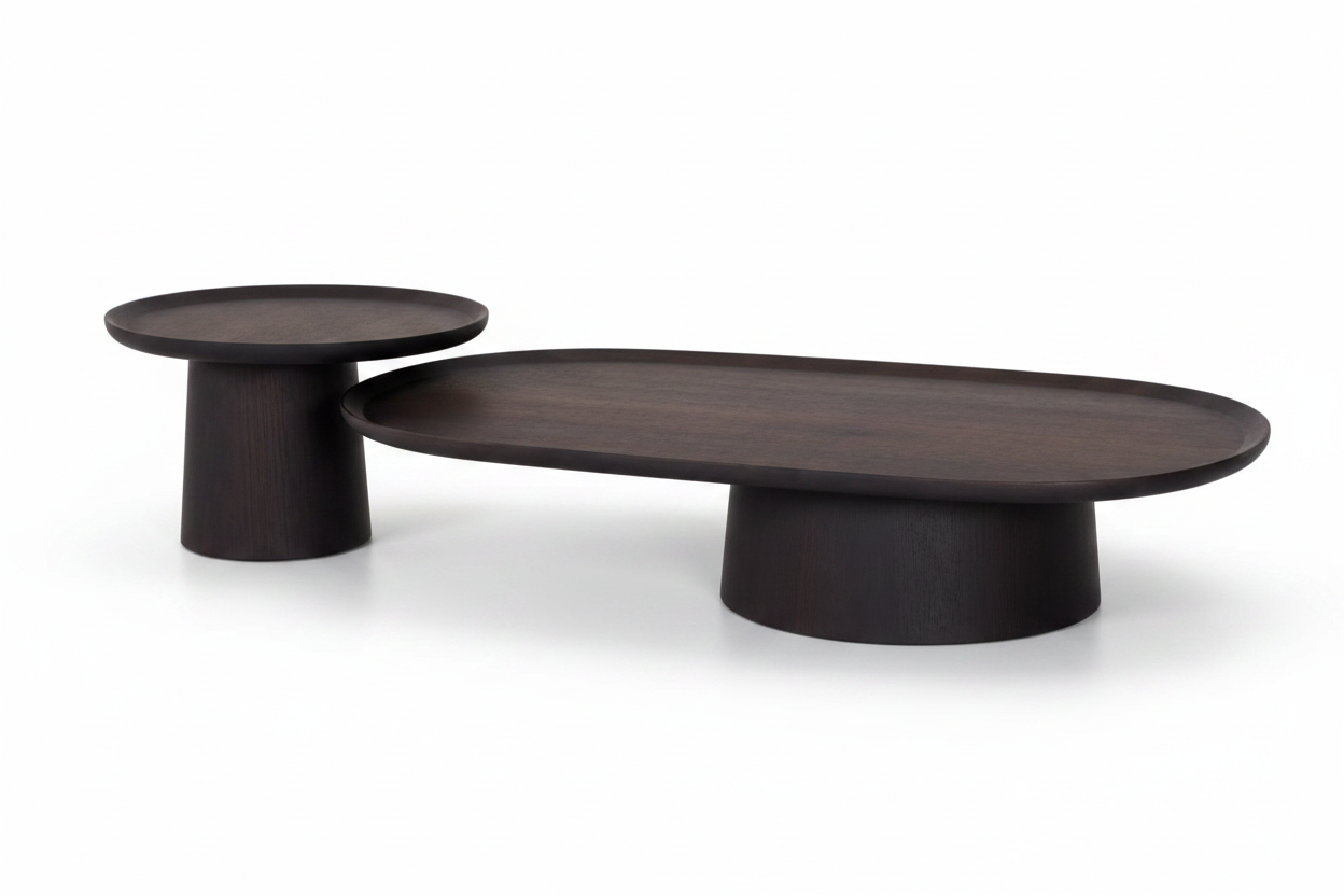 Fungō Oval and Round Coffee Table Set side view