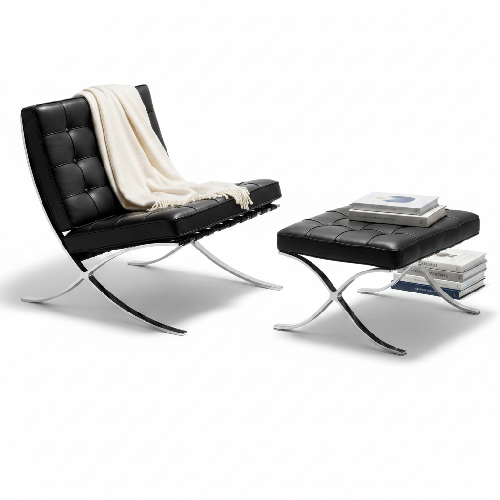 Arcus Lounge Chair & Ottoman — styled with accessories