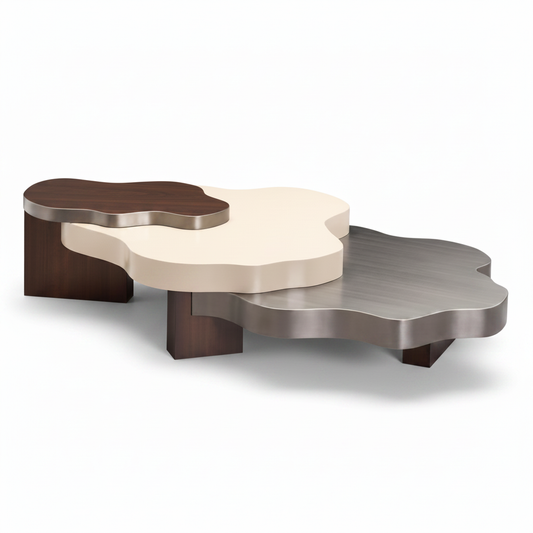 Nebula Triple-Layer Cloud Coffee Table Set top view with studio shadow