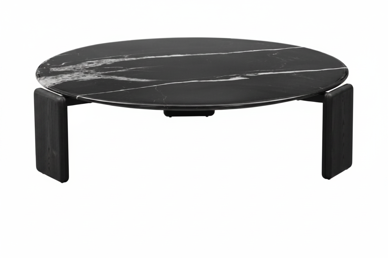 Triova Round Black Marble Coffee Table side view