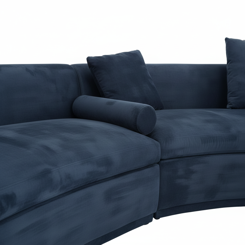 Arcus curved modular sectional sofa — close-up navy velvet texture detail