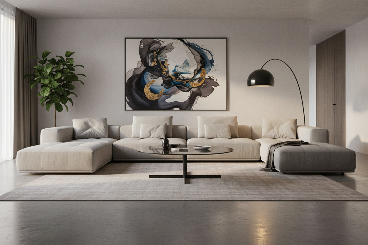 Cruxis Round Smoked Glass Coffee Table in luxury living room