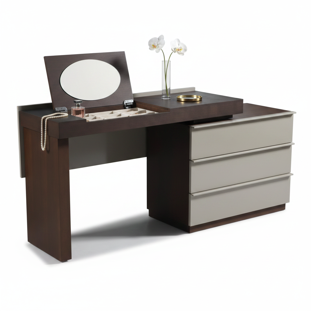 Duetto dressing table styled with jewellery and orchid accessories