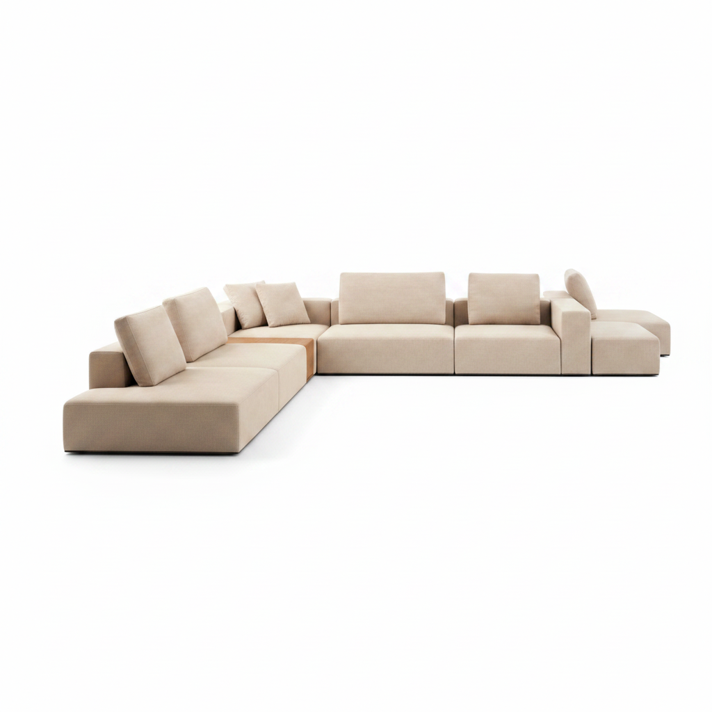 Plano modular sofa system — side profile showing ultra-low floating base
