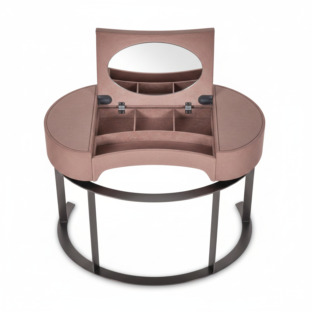 Top view of Luna dressing table with oval mirror and arc base