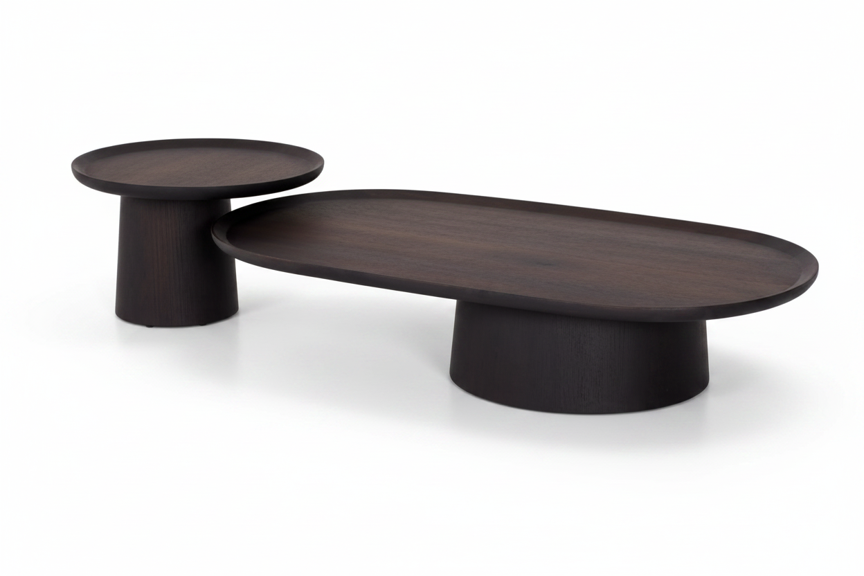 Fungō Oval and Round Coffee Table Set back view