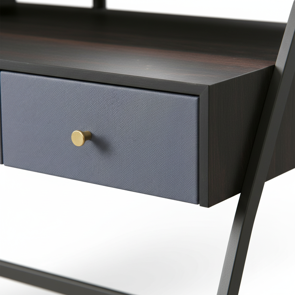 Close-up of Noctis dressing table drawer and gold knob hardware