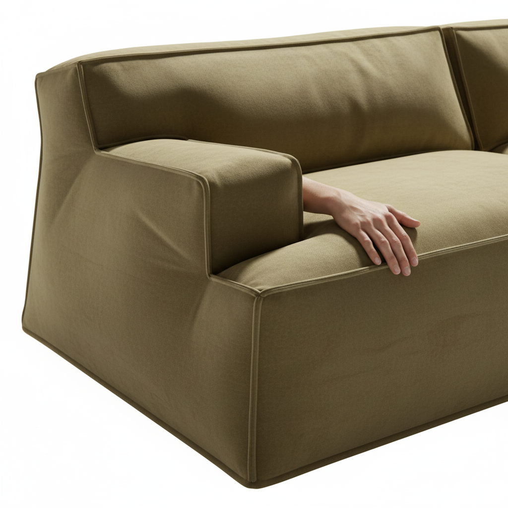 Close-up of Solano sofa velvet texture and deep seat cushion