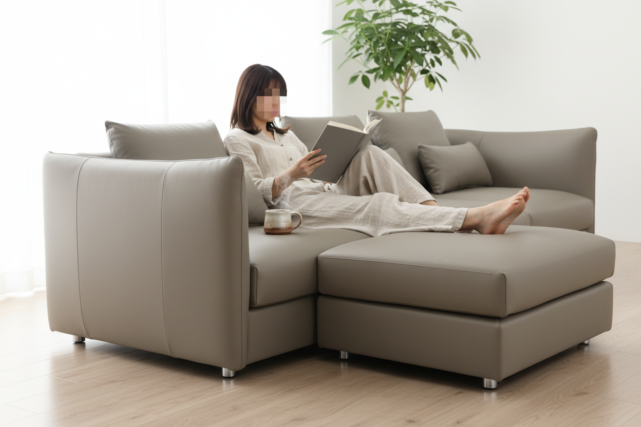 Mocha L-Shape Sectional Sofa close-up lifestyle shot