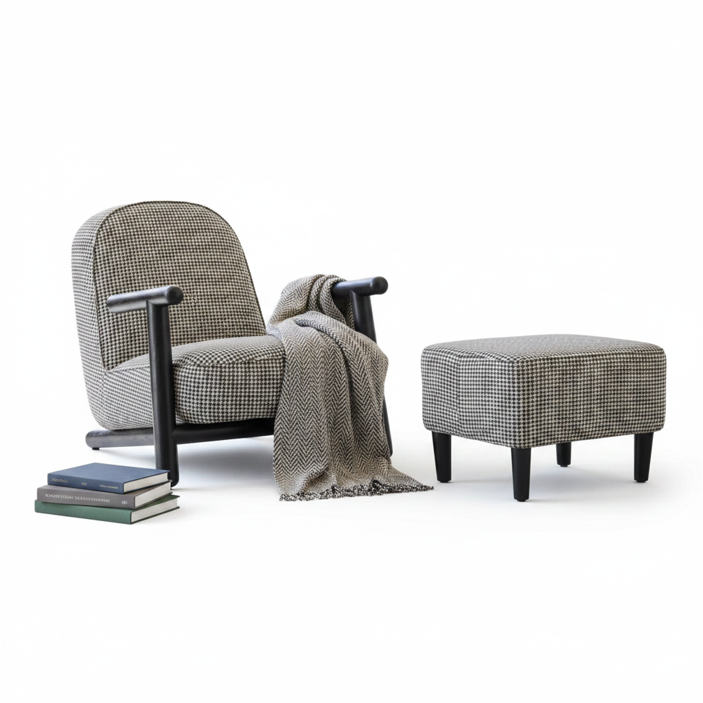 Grido Accent Chair & Ottoman — styled with accessories