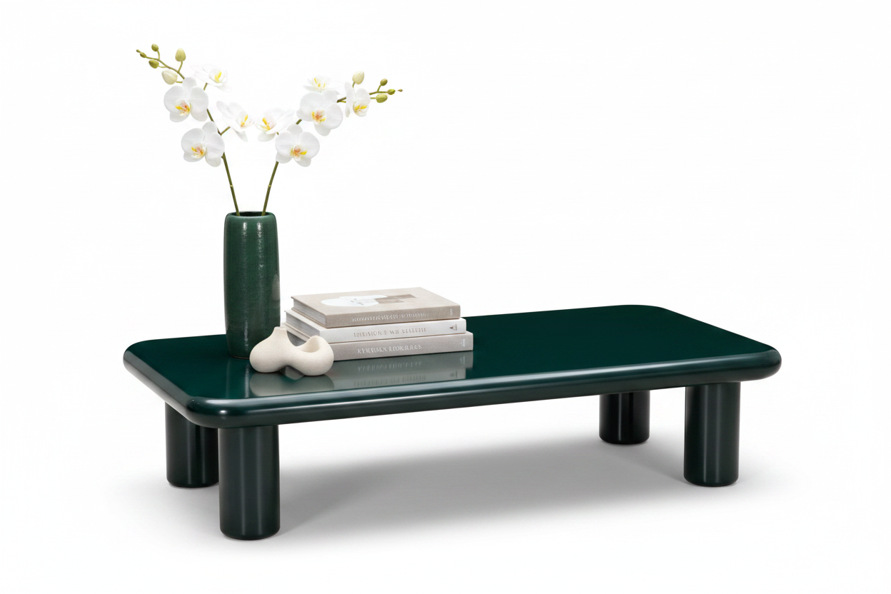 Colonna Glossy Green Coffee Table styled with accessories