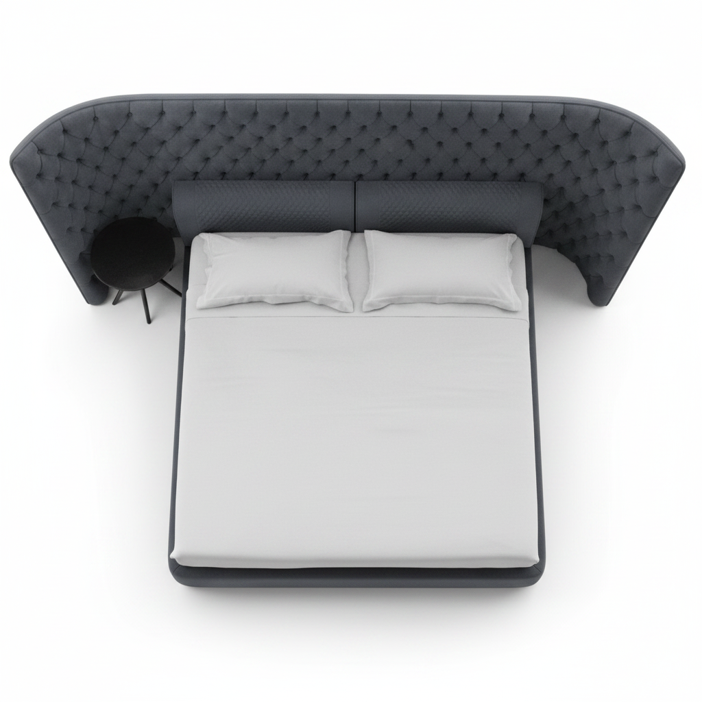 Nocte button-tufted upholstered bed in charcoal grey, top view