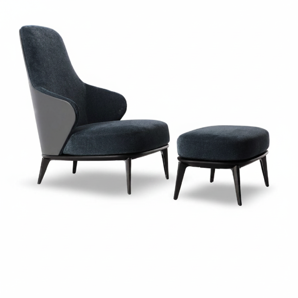 Sereno High-Back Chair & Ottoman — front 3/4 view