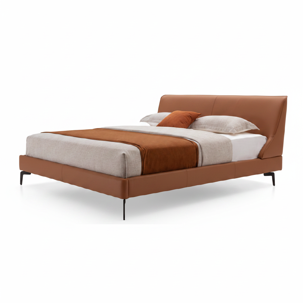 Ala bed — side profile showing winged headboard and tapered black legs