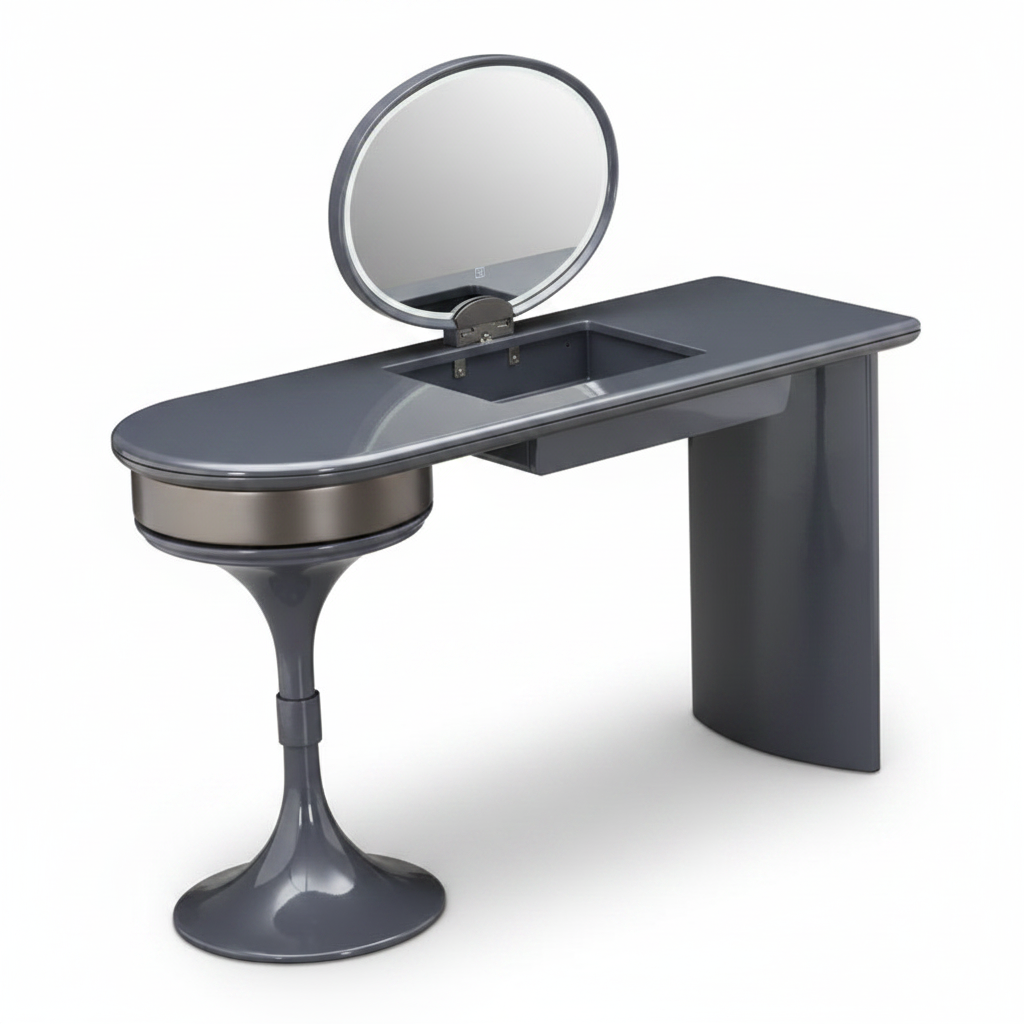 Top view of Orbis dressing table with LED mirror and tulip pedestal