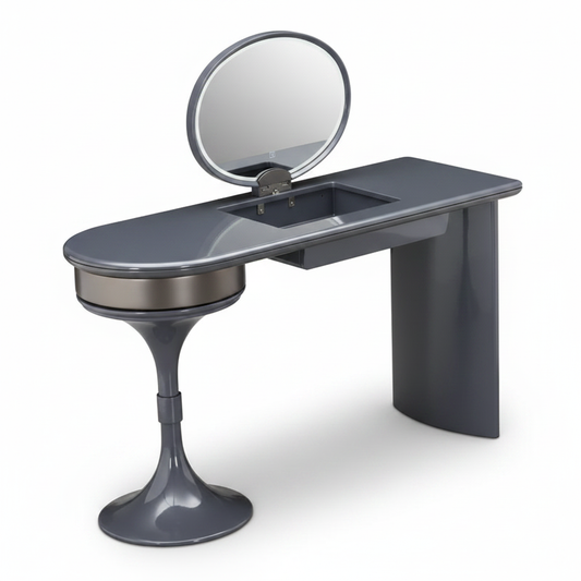 Top view of Orbis dressing table with LED mirror and tulip pedestal